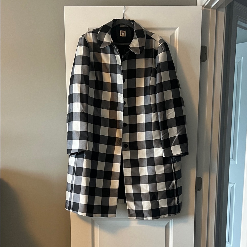 Anne Klein Black and White Checkered Trench Coat